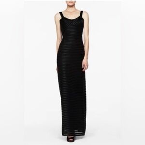 BCBGMaxAzria Black Satin Sheer Paneled Maxi Dress Size 10